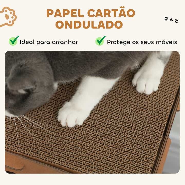 Casa para Gatos de Cartão Forma de Castelo Arranhador para Gatos de 2 Níveis com 3 Zonas de Arranhar Túnel, Rampa Inclui Erva para Interior 78x66x57 cm Castanho