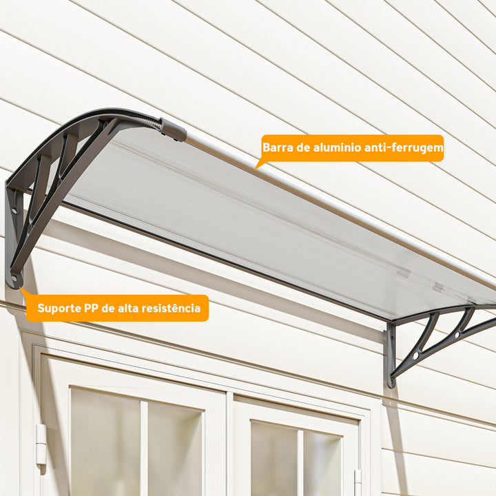 Marquise de Proteção 110x60cm Marquise Exterior para Portas e Janelas contra o Sol e Chuva com Suporte de PP Policarbonato Cinza