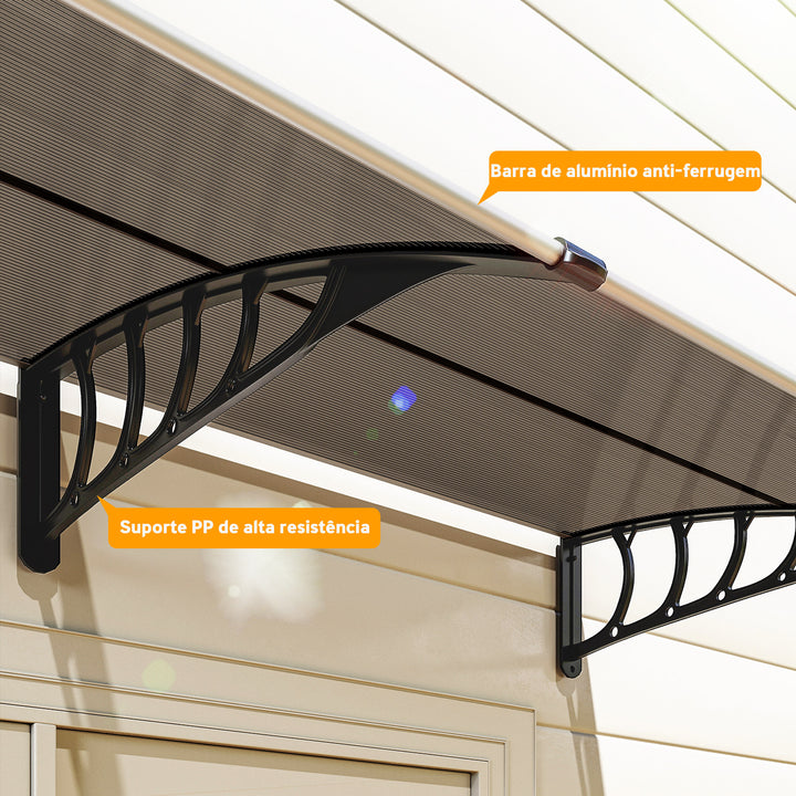 Marquise de Proteção 200x100cm Marquise Exterior para Portas e Janelas contra o Sol e Chuva com Suporte de PP Policarbonato Marrom