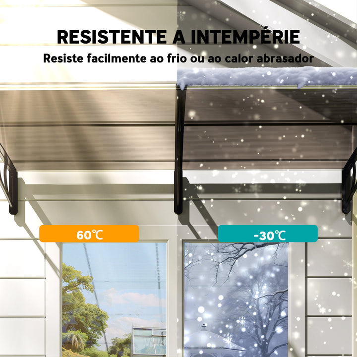 Marquise de Proteção 200x100cm Marquise Exterior para Portas e Janelas contra o Sol e Chuva com Suporte de PP Policarbonato Marrom