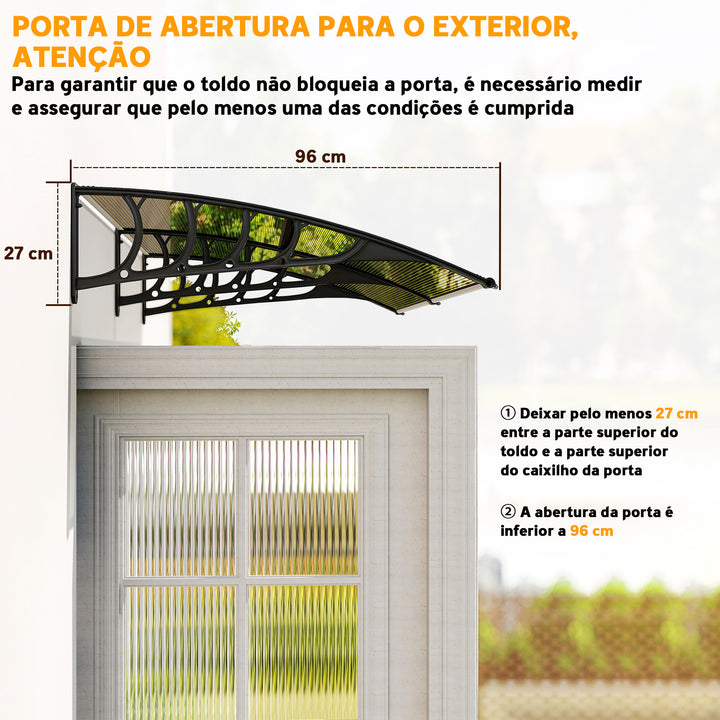 Marquise de Proteção 200x100cm Marquise Exterior para Portas e Janelas contra o Sol e Chuva com Suporte de PP Policarbonato Marrom