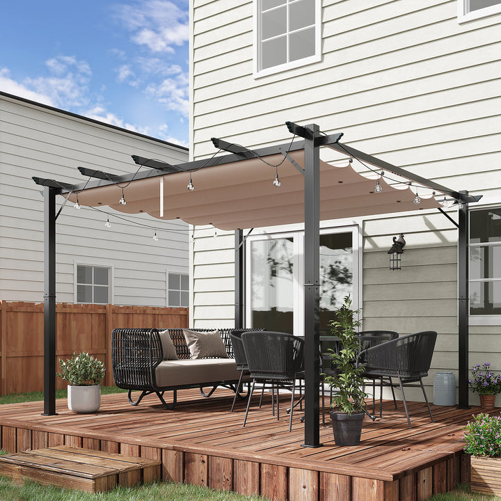 Pérgola de Jardim 3x3 m com Toldo de Poliéster Retrátil e Estrutura de Alumínio para Exterior Pátio Cinza e Marrom