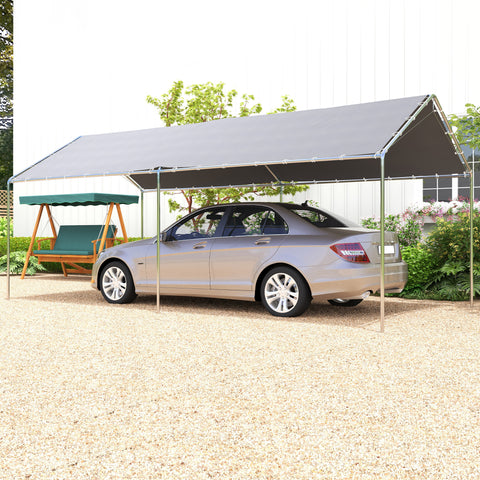 Tenda de Garagem 294x595x260 cm Tenda de Garagem para Carros Impermeável com Toldo de Tecido PE e Estrutura de Aço Galvanizado Tenda para Jardim Pátio Cinza