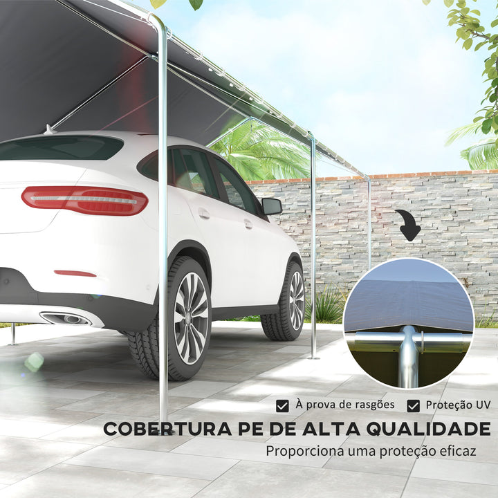 Tenda de Garagem 294x595x260 cm Tenda de Garagem para Carros Impermeável com Toldo de Tecido PE e Estrutura de Aço Galvanizado Tenda para Jardim Pátio Cinza