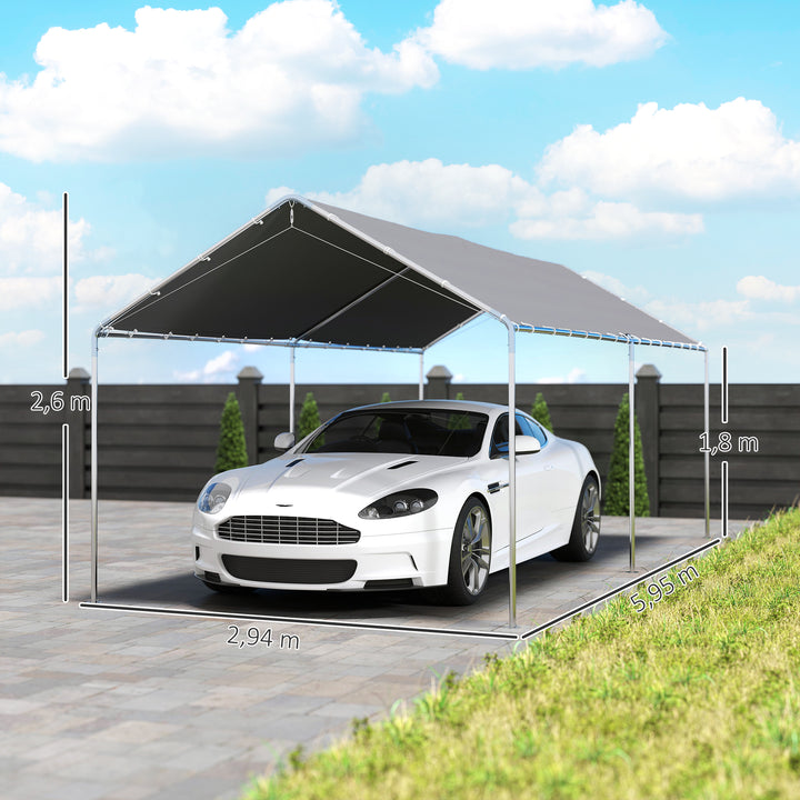 Tenda Garagem para Carro 3x6 m Abrigo Exterior Portátil com Estrutura de Aço Galvanizado Impermeável, Anti-UV Tenda de Jardim com Acessórios para Eventos Festas Cinzento
