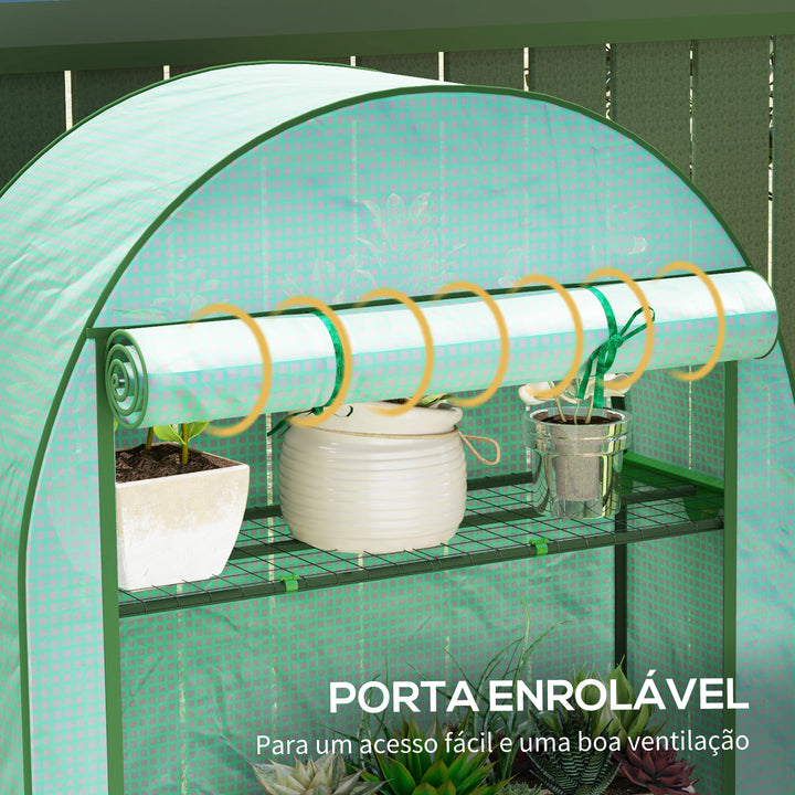 Estufa de Exterior Estufa Pequena de 4 Níveis com 4 Prateleiras Porta Enrolável Cobertura de PE e Estrutura de Aço para Cultivos Plantas Flores 105x45x160 cm Verde