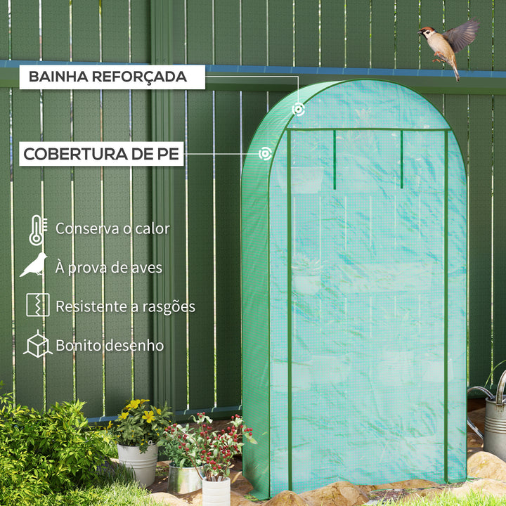 Estufa de Exterior Estufa Pequena de 4 Níveis com 4 Prateleiras Porta Enrolável Cobertura de PE e Estrutura de Aço para Cultivos Plantas Flores 105x45x160 cm Verde