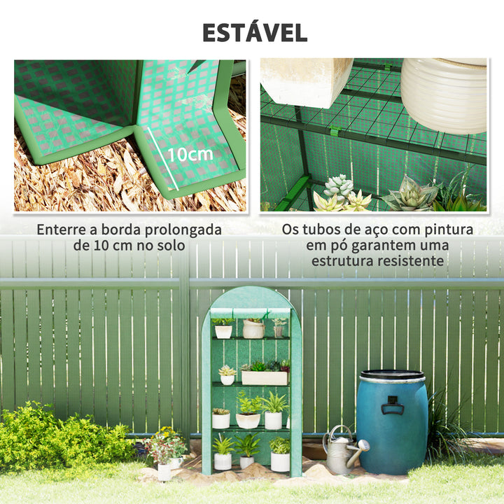 Estufa de Exterior Estufa Pequena de 4 Níveis com 4 Prateleiras Porta Enrolável Cobertura de PE e Estrutura de Aço para Cultivos Plantas Flores 105x45x160 cm Verde