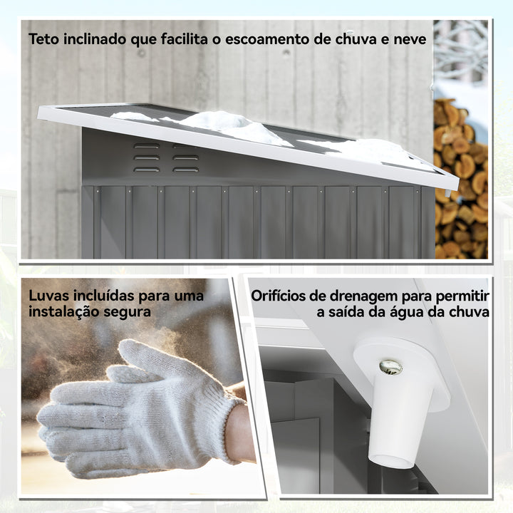 Abrigo de Jardim Exterior 2,55 m² 221x133x190 cm Abrigo de Exterior Metálico com Janela Porta com Fechadura e Ventilações para Armazenamento de Ferramentas Cinzento Escuro