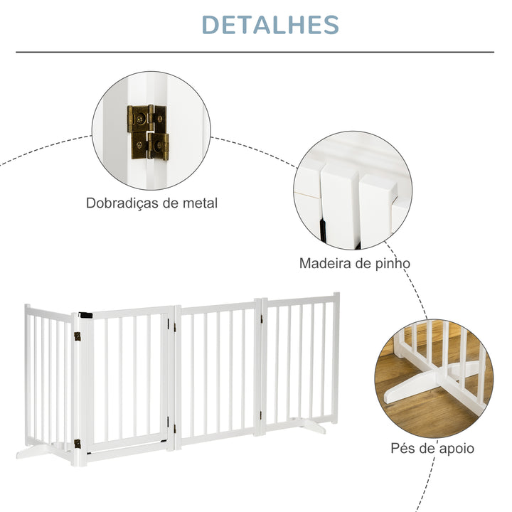Barreira para Cães Dobrável Barreira para Cães Pequenos e Médios de 4 Painéis com Porta Barreira de Segurança em Madeira para Escadas e Corredores 237,5x36x80 cm Branco