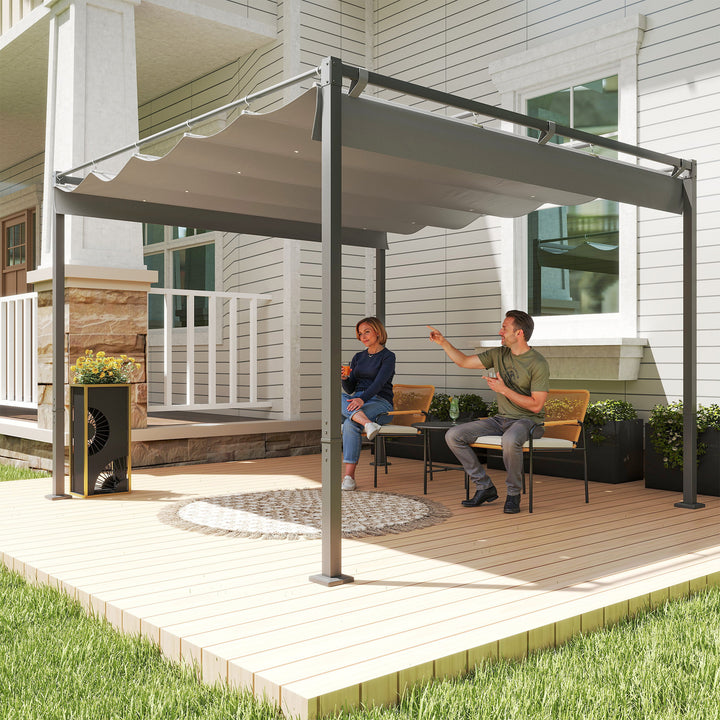 Pérgola com Telhado Retrátil Pérgola de 3x3 m Pérgola de Parede ou Independente com Fecho Magnético Proteção UV30+ Pérgola para Jardim Terraço Exterior Cinzento