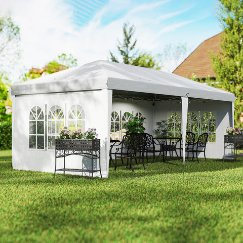 Tenda Dobrável 585x295x270 cm com 4 Paredes Laterais Amovíveis Tenda de Jardim com 4 Janelas e Bolsa de Transporte para Pátio Exterior Branco