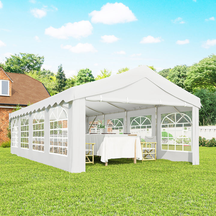 Tenda para Festas 4x8 m Tenda de Jardim com Estrutura de Aço Galvanizado Paredes Laterais Removíveis Porta com Fecho de Correr e Janelas UPF50+ Branco