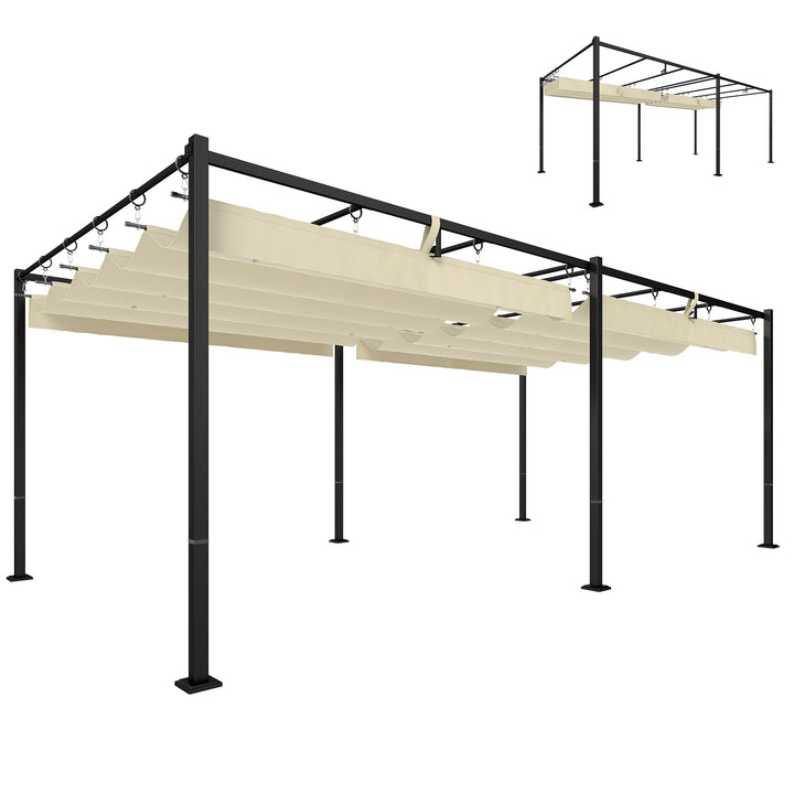 Pérgola de Jardim 6x3 m com Telhado Retrátil, Pavilhão de Jardim com Proteção UPF50+, Drenagem, Estrutura Metálica, para Terraço, Pátio, Exterior, Creme