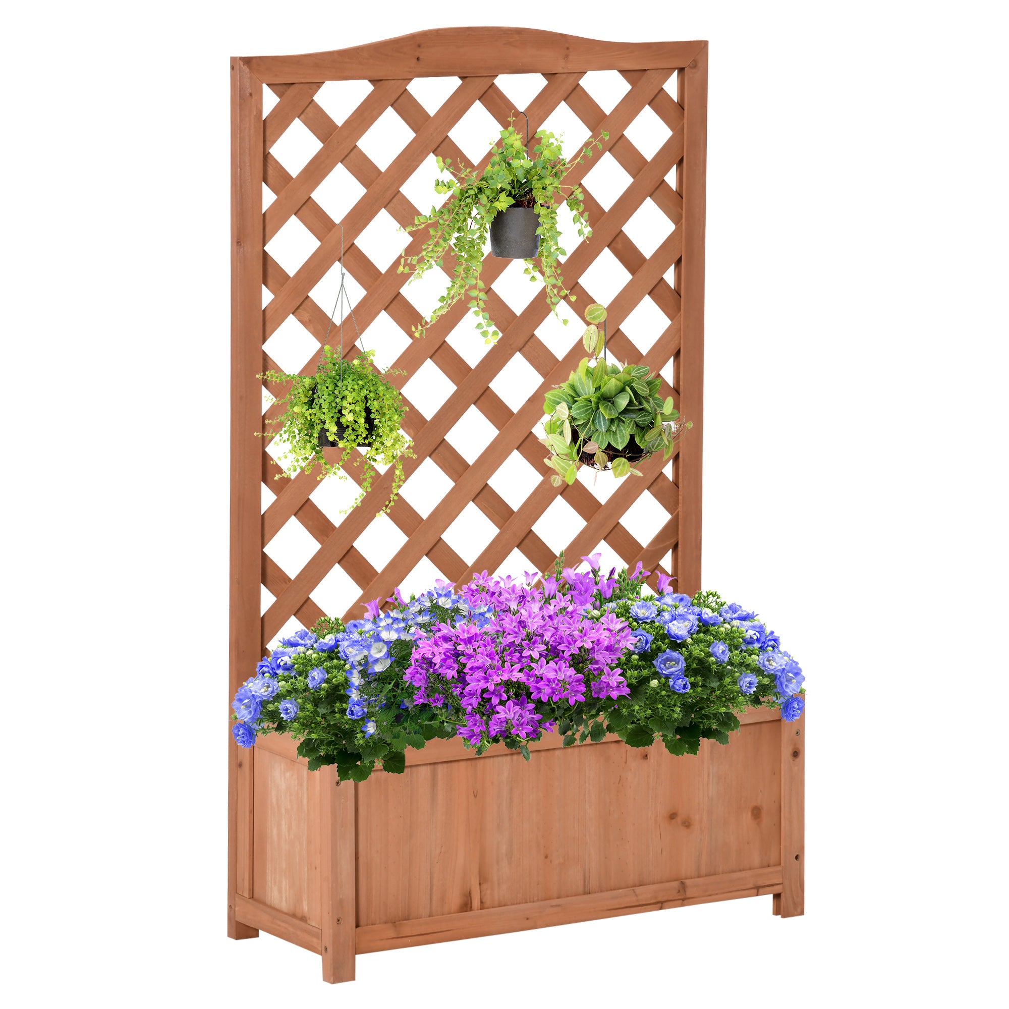 Floreira com Treliça de Madeira Caixa de Plantio com Suporte para Plantas Trepadeiras para Cultivo de Plantas Flores Terraço Jardim Exterior 70x28x117 cm Madeira