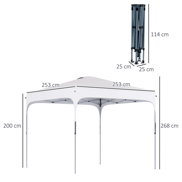 Tenda Dobrável 2,5x2,5x2,68cm Tenda de Jardim com Proteção UV 50+ Altura Ajustável com 4 Bolsas de Areia e Bolsa de Transporte para Acampamento Festas Pátio Branco