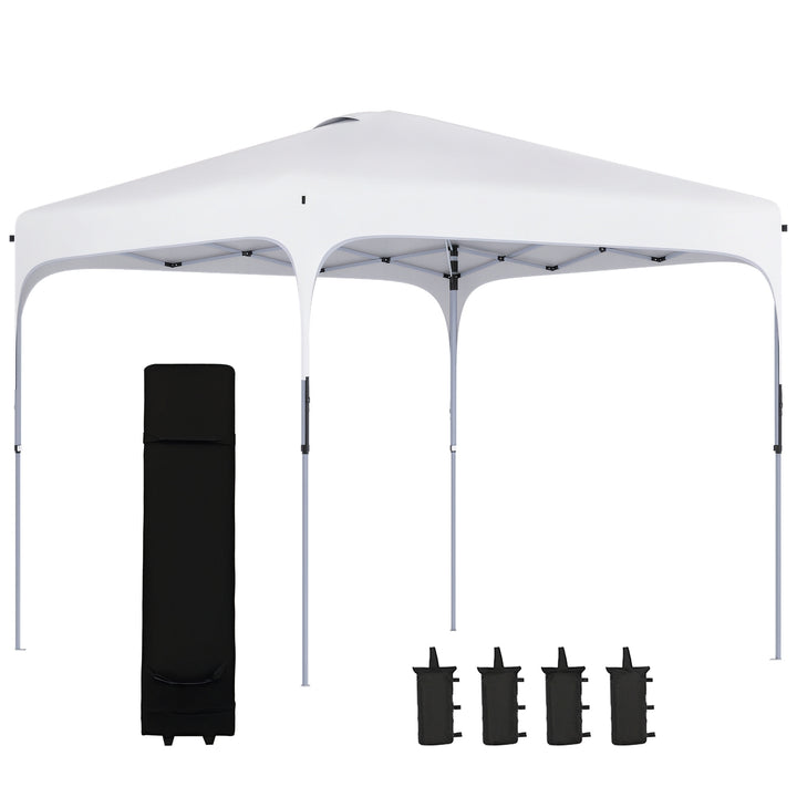 Tenda Dobrável 2,5x2,5x2,68cm Tenda de Jardim com Proteção UV 50+ Altura Ajustável com 4 Bolsas de Areia e Bolsa de Transporte para Acampamento Festas Pátio Branco
