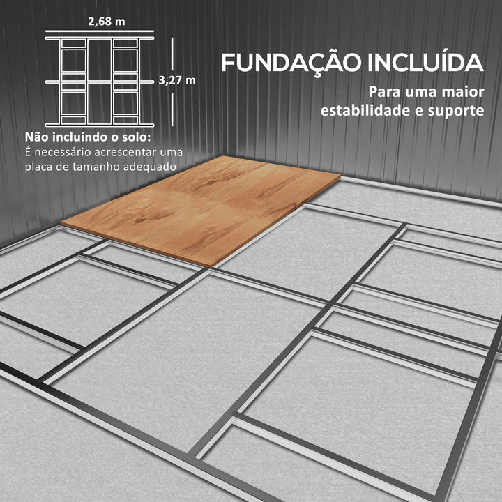 Abrigo de Jardim Exterior Abrigo e Jardim Metálico para Armazenamento de Ferramentas com 4 Janelas 12,4 m² 340x386x200 cm Branco e Cinza Escuro