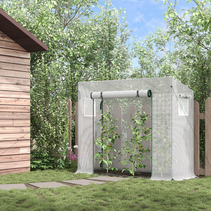 Estufa de Jardim Pequena Estufa de Exterior com Janelas e Estrutura de Aço Estufa para Cultivar Tomates Plantas Flores 200x76x168 cm Branco