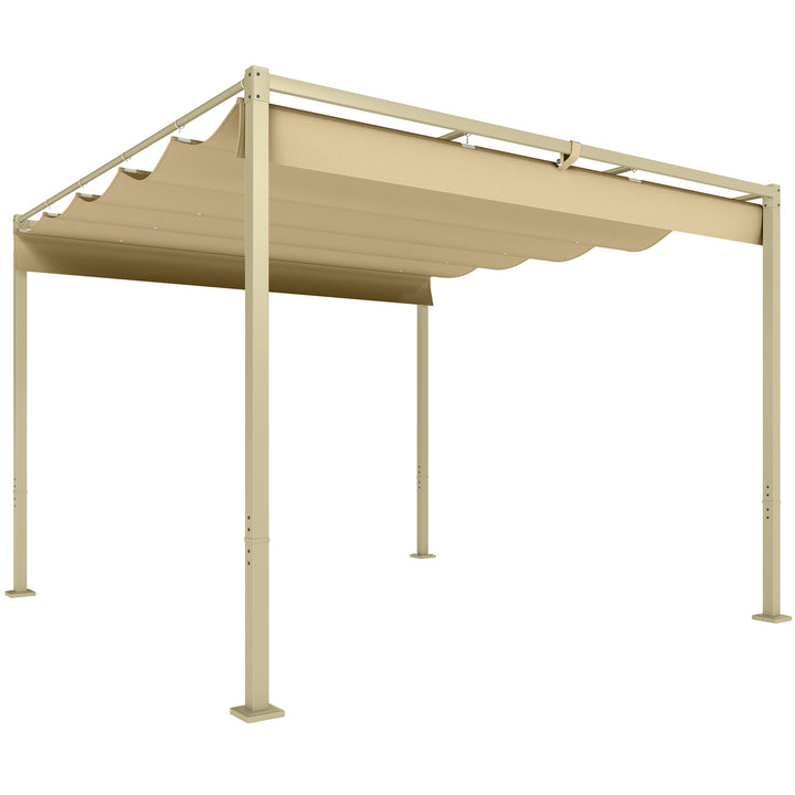 Pérgola com Telhado Retrátil Pérgola de 3x3 m Pérgola de Parede ou Independente com Fecho Magnético Proteção UV30+ Pérgola para Jardim Terraço Exterior Cáqui
