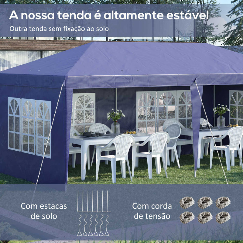 Tenda Dobrável 585x295x270 cm com 4 Paredes Laterais Amovíveis Tenda de Jardim com 4 Janelas e Bolsa de Transporte para Pátio Exterior Azul