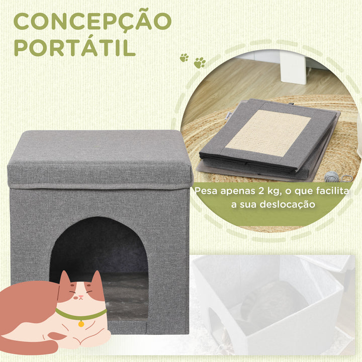 Casa para Gatos Cama para Gatos Casa para Gatos com Placa de Arranhar e Porta Interior 36,5x36,5x36,5 cm Cinza