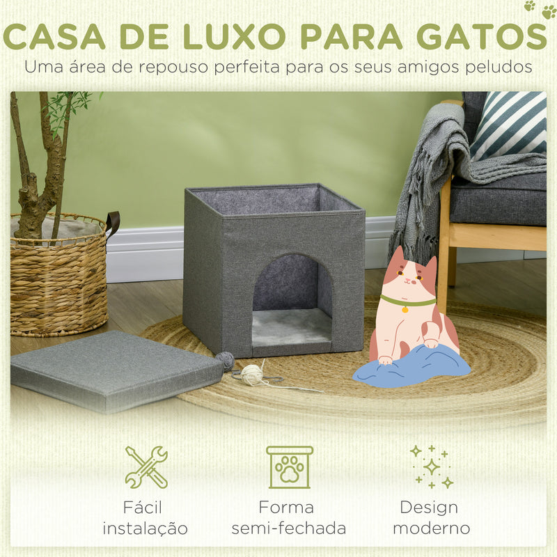 Casa para Gatos Cama para Gatos Casa para Gatos com Placa de Arranhar e Porta Interior 36,5x36,5x36,5 cm Cinza