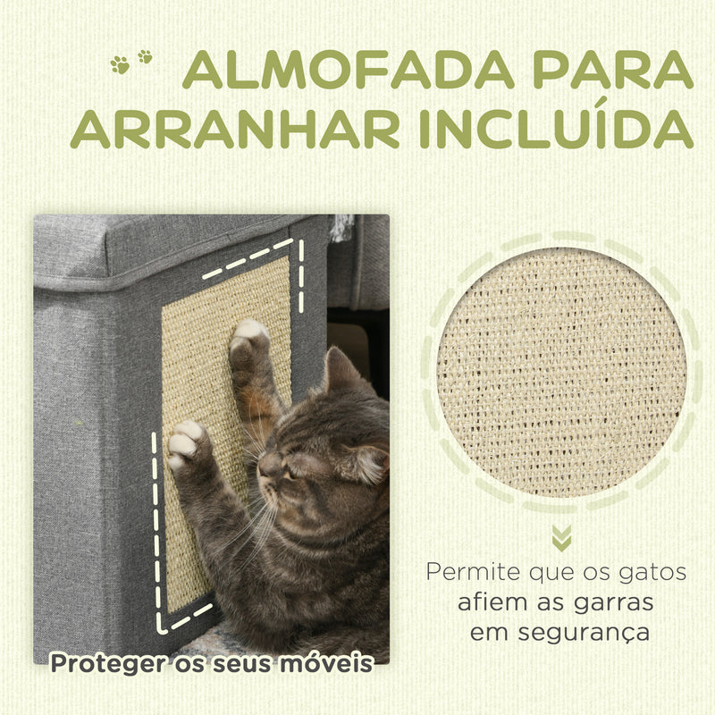 Casa para Gatos Cama para Gatos Casa para Gatos com Placa de Arranhar e Porta Interior 36,5x36,5x36,5 cm Cinza