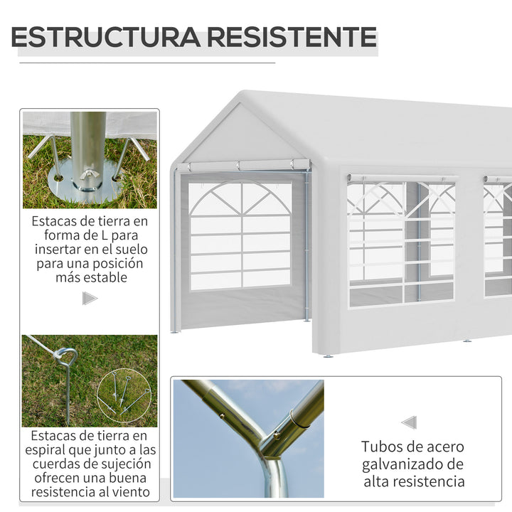 Tenda para Festas 6x3m Tenda de Jardim com 4 Paredes Laterais 2 Portas Enroláveis e 6 Janelas Proteção UV para Exterior Eventos Casamentos Branco
