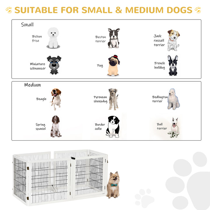 Barreira de Segurança para Cães de Madeira Dobrável para Escadas e Portas Grade para Cães Pequenos e Médios com 6 Painéis com Suporte de Pé para Interiores 432x36x70 cm Branco
