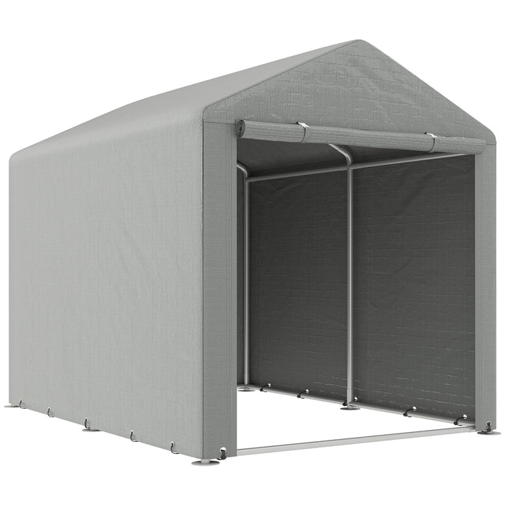 Abrigo para Ferramentas Bicicletas e Motos 1,6x2,2x1,7 cm Garagem Portátil com 2 Habitações Porta com Fecho de Correr Impermeável Anti-UV para Jardim Cinza Claro