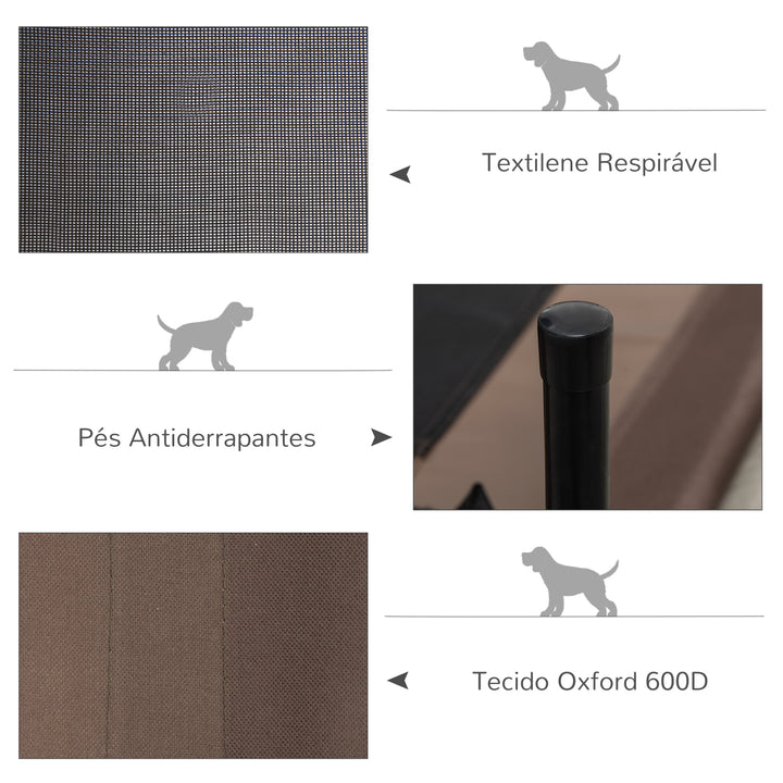 Cama para Animais de Estimação Cama Elevada para Cães Gatos Portátil Tecido Transpirável para Exterior Interior 76x61x18cm Marrom