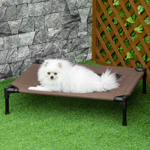 Cama para Animais de Estimação Cama Elevada para Cães Gatos Portátil Tecido Transpirável para Exterior Interior 76x61x18cm Marrom