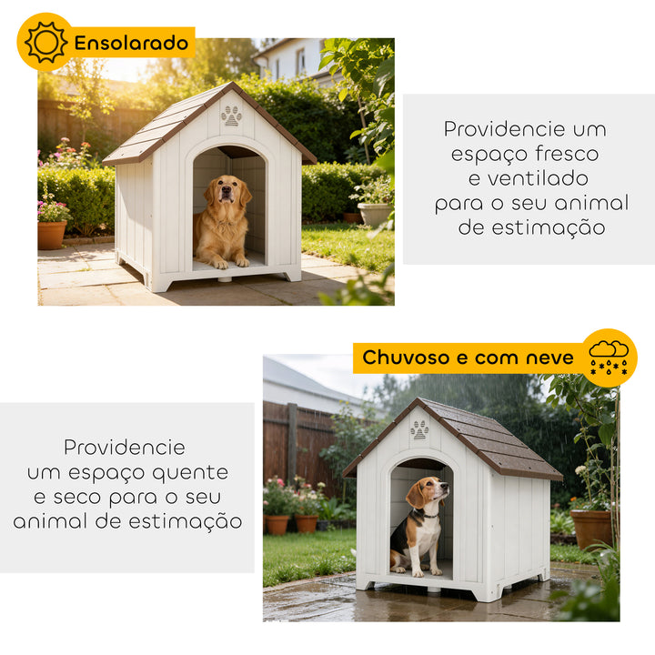 Casota para Cães de Exterior Casa para Cães Grandes de Plástico Impermeável com 2 Janelas Base Elevada Estacas Fácil de Montar 88x79x89 cm Castanho Escuro