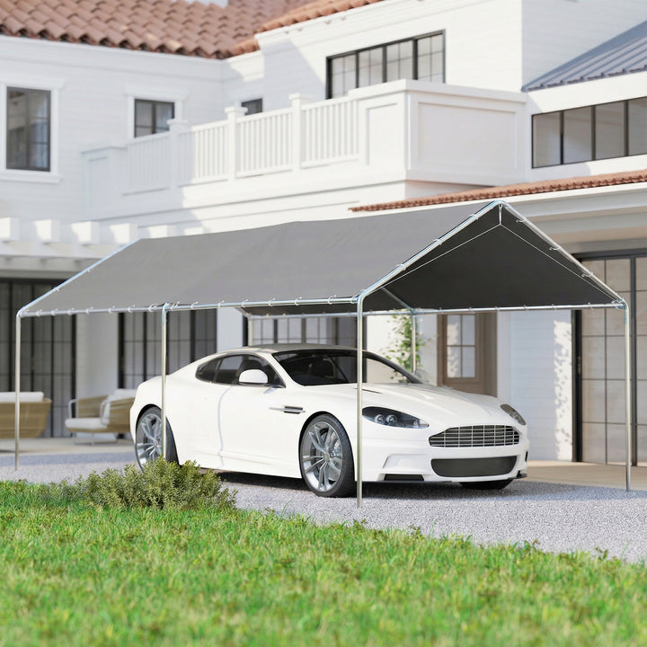 Tenda Garagem para Carro 3x6 m Abrigo Exterior Portátil com Estrutura de Aço Galvanizado Impermeável, Anti-UV Tenda de Jardim com Acessórios para Eventos Festas Cinzento