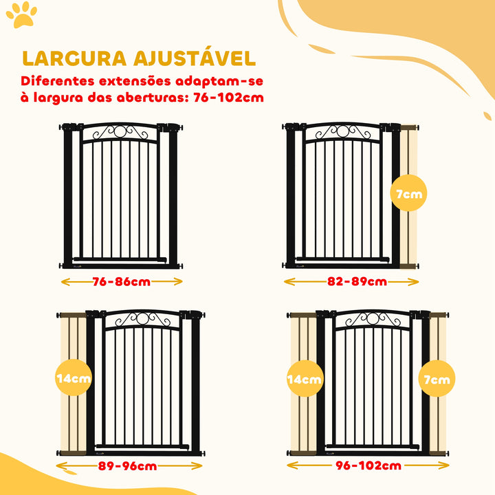 Barreira de Segurança para Cães Extensível 76-104 cm Barreira para Animais de Estimação Barreira para Cães com 2 Extensões Duplo Bloqueio para Escada Preto