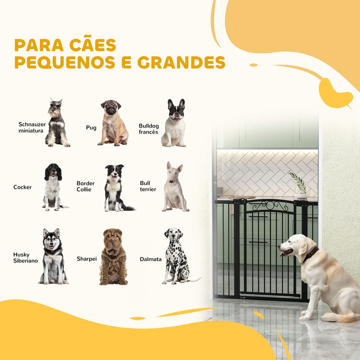 Barreira de Segurança para Cães Extensível 76-104 cm Barreira para Animais de Estimação Barreira para Cães com 2 Extensões Duplo Bloqueio para Escada Preto