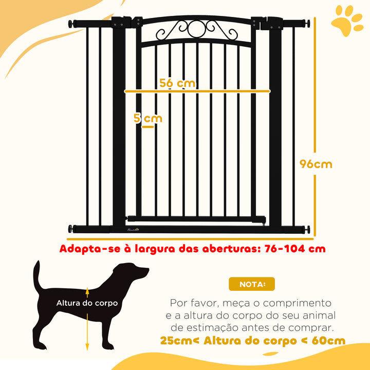 Barreira de Segurança para Cães Extensível 76-104 cm Barreira para Animais de Estimação Barreira para Cães com 2 Extensões Duplo Bloqueio para Escada Preto