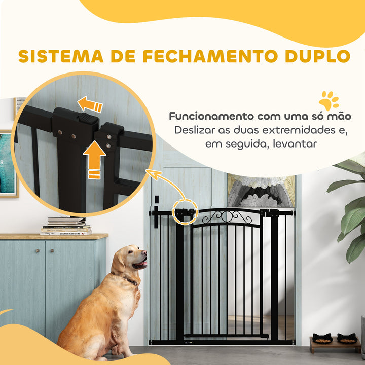 Barreira de Segurança para Cães Extensível 76-104 cm Barreira para Animais de Estimação Barreira para Cães com 2 Extensões Duplo Bloqueio para Escada Preto