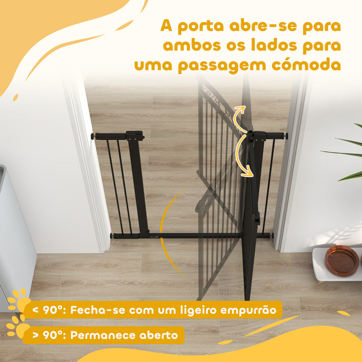 Barreira de Segurança para Cães Extensível 76-104 cm Barreira para Animais de Estimação Barreira para Cães com 2 Extensões Duplo Bloqueio para Escada Preto