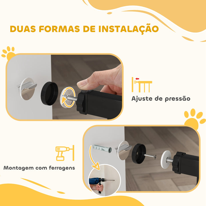 Barreira de Segurança para Cães Extensível 76-104 cm Barreira para Animais de Estimação Barreira para Cães com 2 Extensões Duplo Bloqueio para Escada Preto