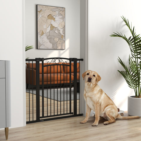 Barreira de Segurança para Cães Extensível 76-104 cm Barreira para Animais de Estimação Barreira para Cães com 2 Extensões Duplo Bloqueio para Escada Preto
