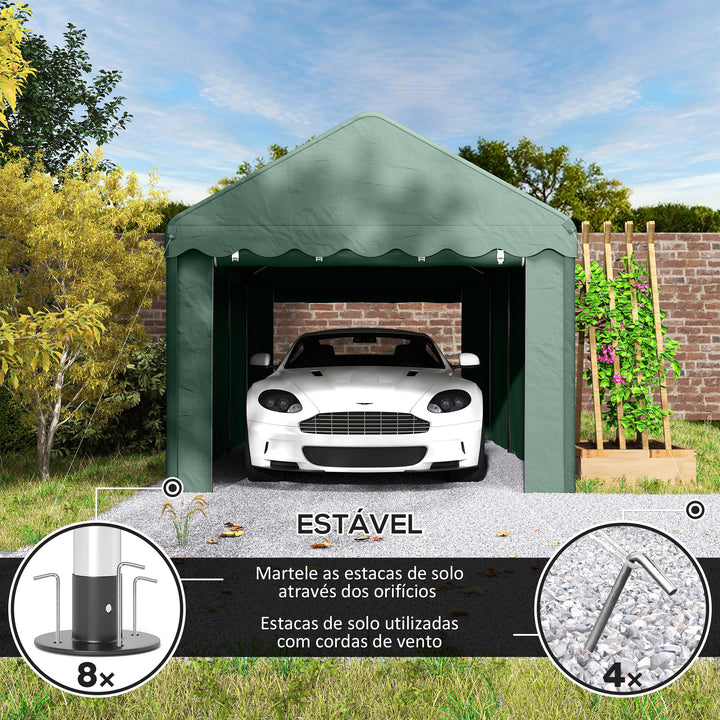 Tenda Garagem 6x3 m Tenda de Exterior para Carro Impermeável Garagem Portátil Anti-UV com Paredes Laterais Desmontáveis e 2 Portas com Fecho de Correr Verde