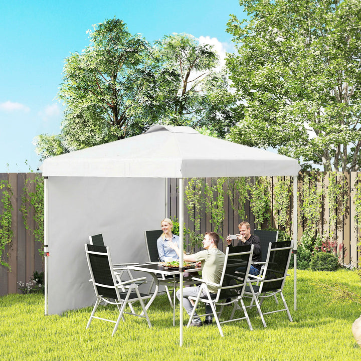 Tenda Dobrável 247x247x268 cm Altura Ajustável Tenda de Jardim com 1 Parede Lateral Teto com Ventilação e Bolsa de Transporte para Acampamento Festas Branco