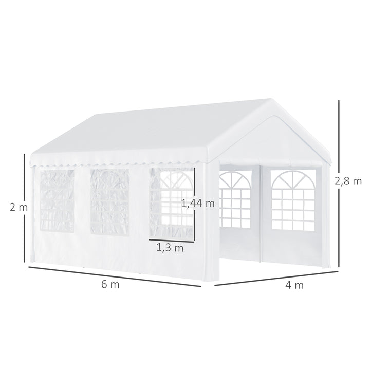 Tenda para Festas 6x4x2,8m Tenda de Jardim com 4 Paredes Laterais Aço e Poliéster Branco