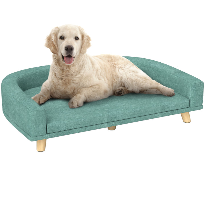 Sofá para Cães Cama Elevada para Cães Estofada com Almofada Lavável e Pés de Madeira de Pinho Carga Máxima 40 kg 98x67x25 cm Verde