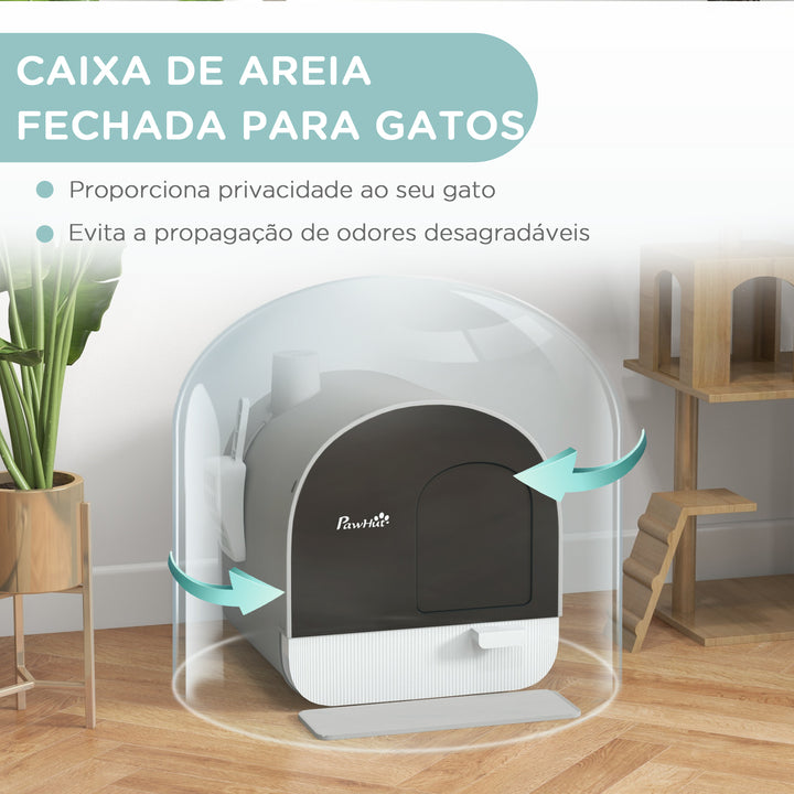 Caixa de Areia para Gatos Caixa de Areia Fechada para Gatos com Porta Dianteira Bandeja Removível Pá Tapete e Filtro 43x44x47 cm Cinza