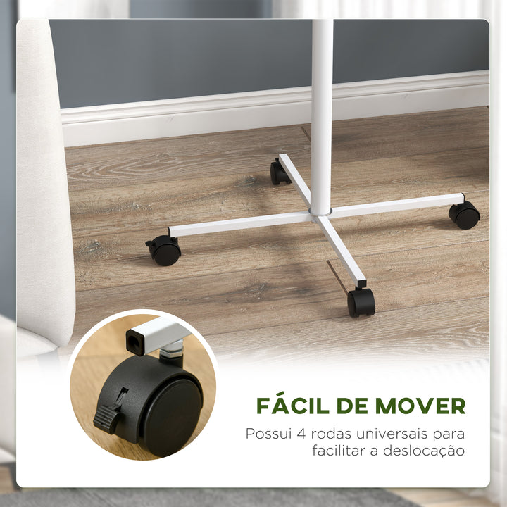Comedouro para Pássaros de Exterior com Rodas Ø60x138 cm Comedouro para Pássaros em Pé com 2 Recipientes de Aço Inoxidável e 2 Poleiros para Jardim Terraço Branco