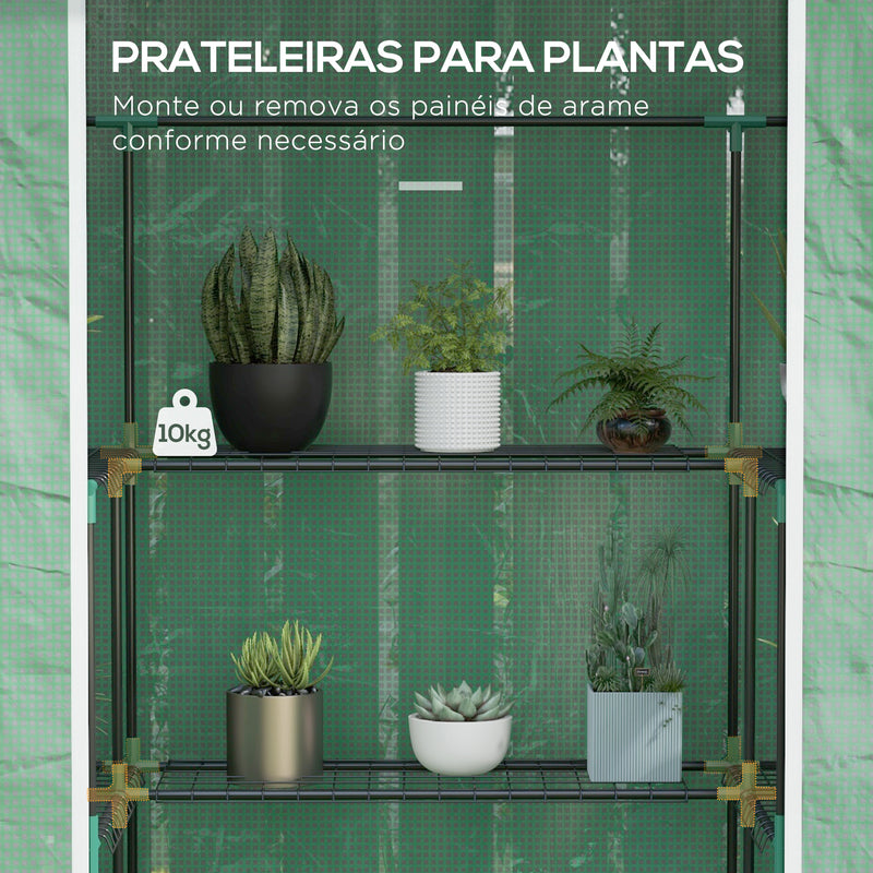 Estufa de Jardim Estufa com 1 Porta 2 Janelas e Prateleiras de 2 Níveis em Forma de U para Cultivo de Plantas em Varanda Pátio 140x73x190 cm Verde