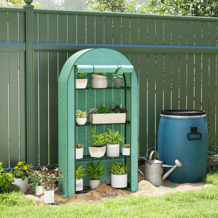 Estufa de Exterior Estufa Pequena de 4 Níveis com 4 Prateleiras Porta Enrolável Cobertura de PE e Estrutura de Aço para Cultivos Plantas Flores 105x45x160 cm Verde